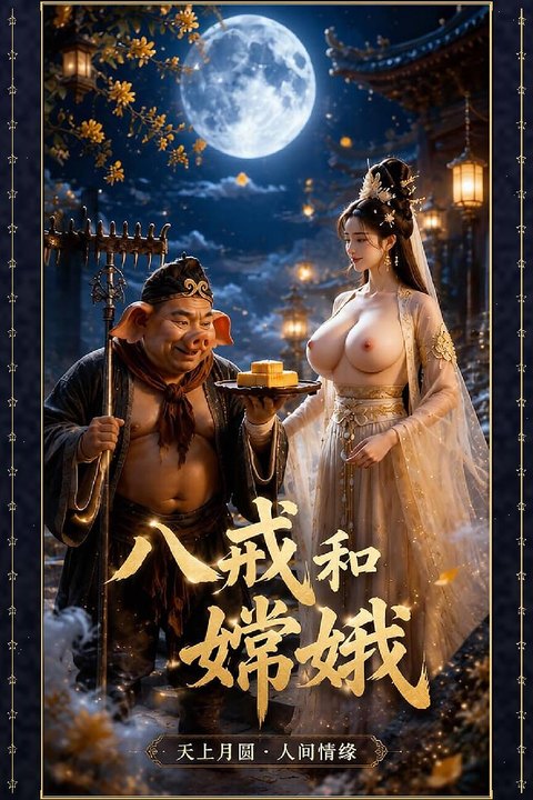 八戒和嫦娥 猪八戒月夜探广寒极品嫦娥主动拥抱求用力 黄果AI短剧海报