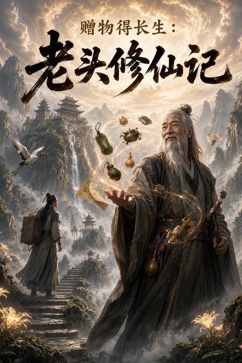 赠物得长生 老头修仙记 献身SSS级师父万倍暴击 黄果AI短剧海报